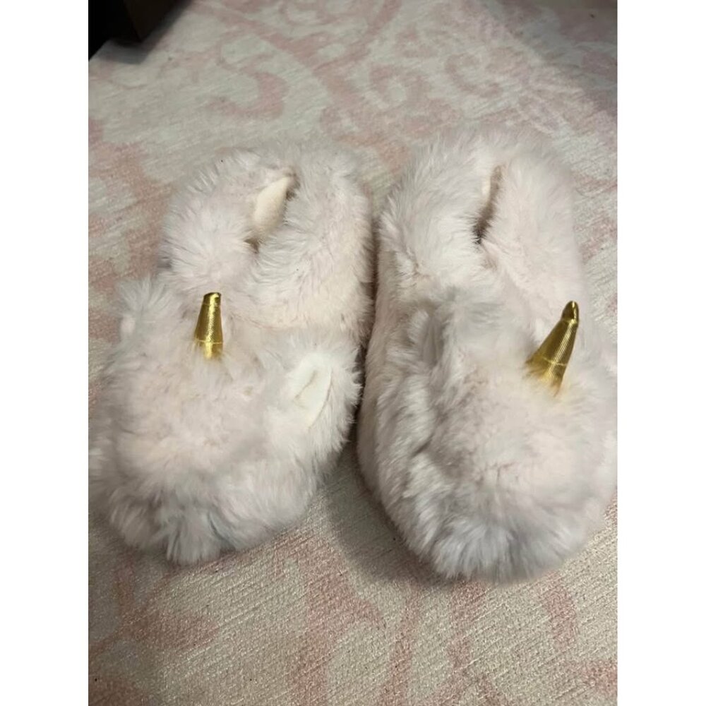 EUC Pottery Barn Kids unicorn critter faux fur slippers for girls size small 6